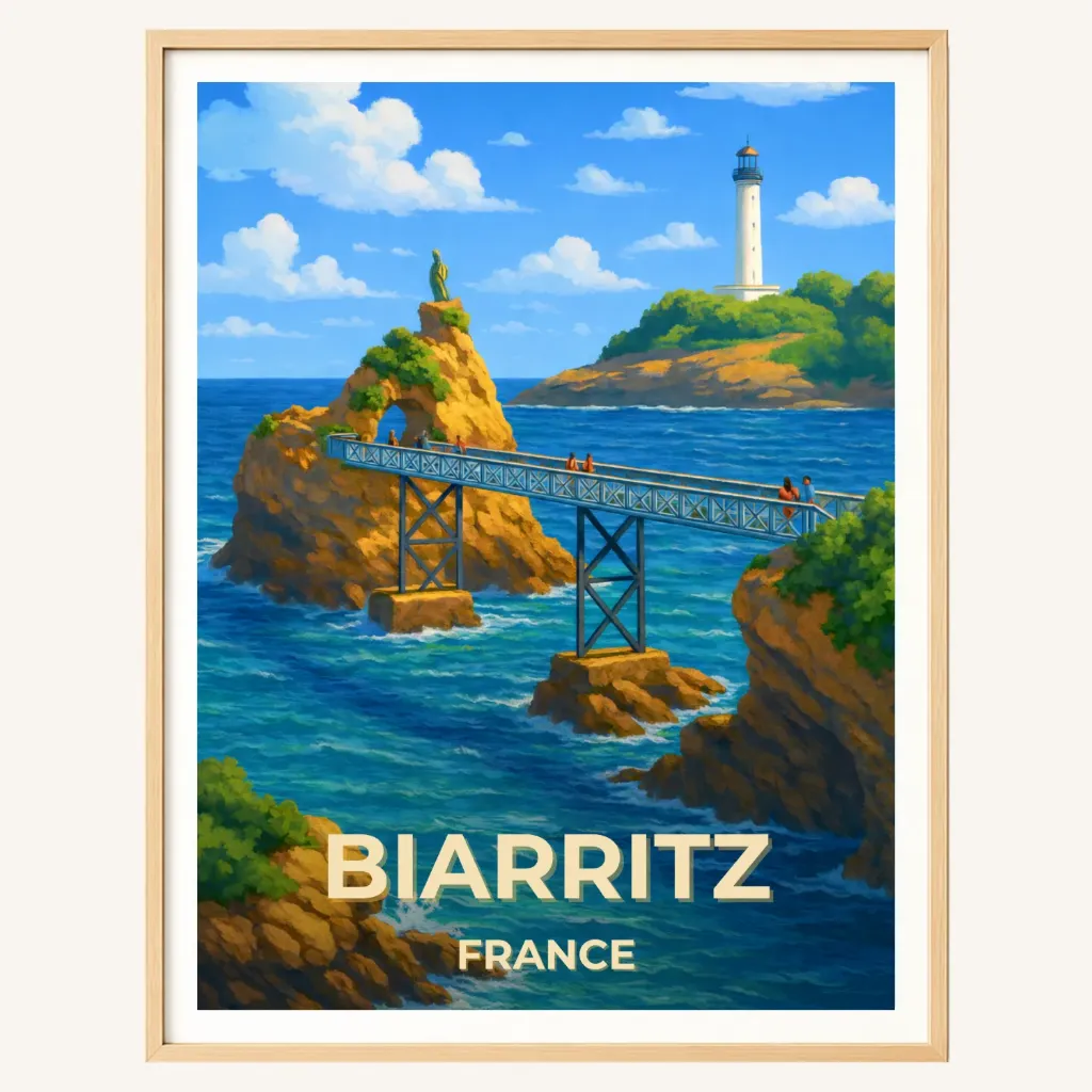Affiche Biarritz – Rocher de la Vierge & Côte Basque (A4)