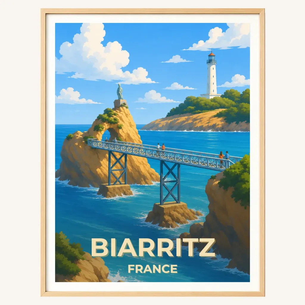 Affiche Biarritz – Rocher de la Vierge & Côte Basque (A4, Brillant)
