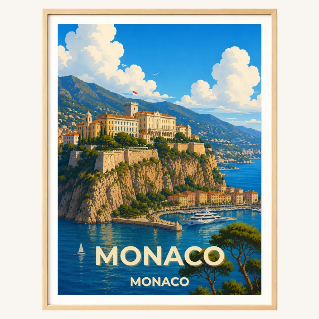 Affiche Monaco – Le Rocher & Palais Princier (A4)