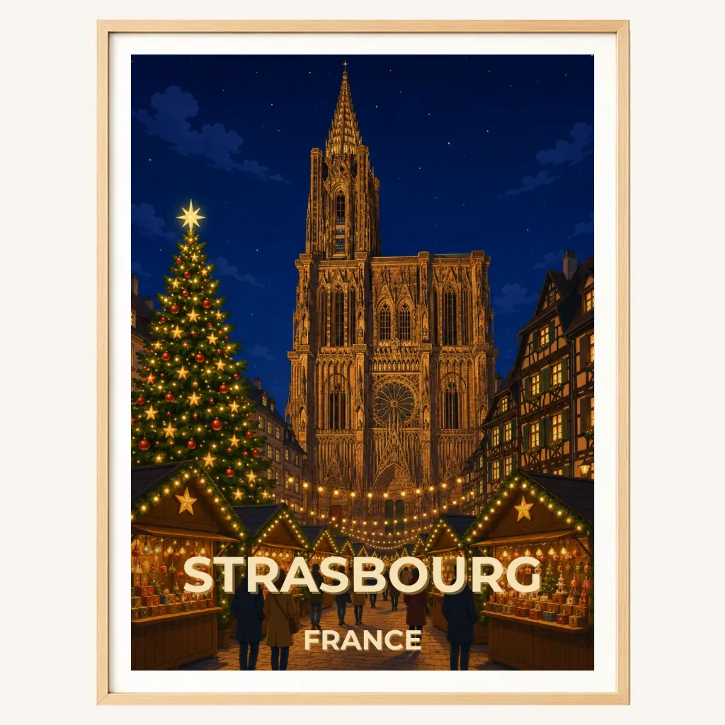 Affiche Strasbourg – Marché de Noël & Cathédrale (A4)