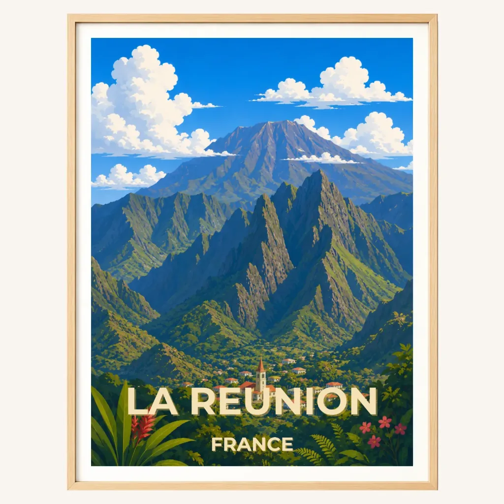 Affiche La Réunion – Volcans & paysages tropicaux (A4)