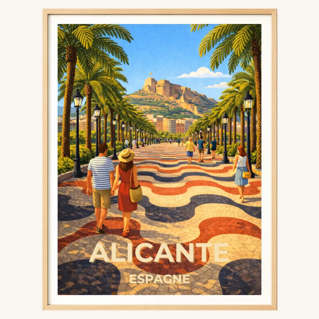 Affiche Alicante – Explanada de España & Santa Bárbara (A4)
