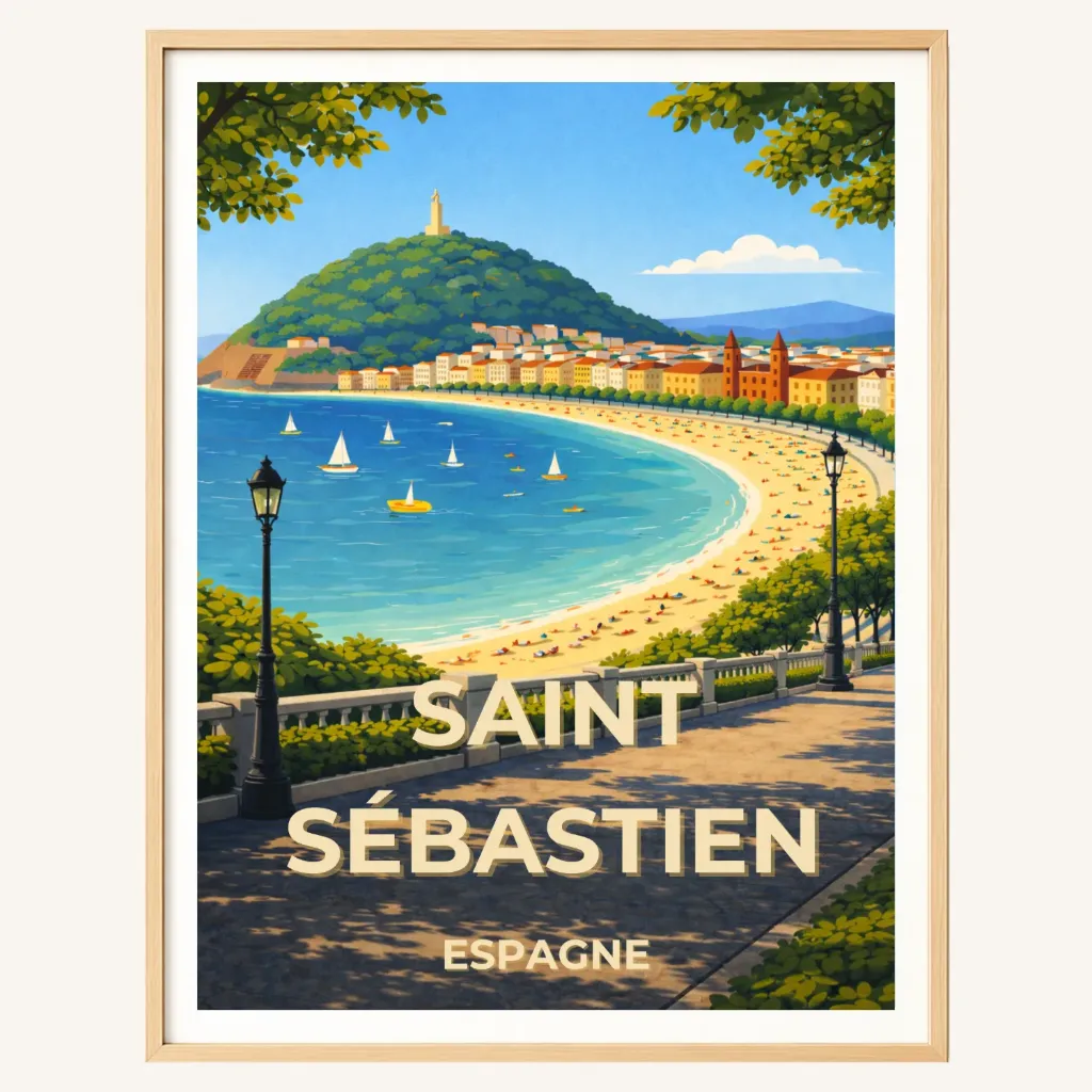 Affiche Saint-Sébastien – Baie de la Concha, Espagne (A4)