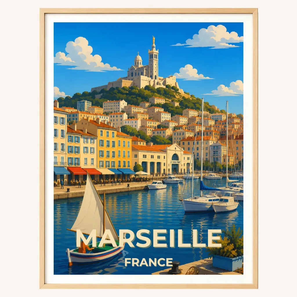 Affiche Marseille – Vieux-Port & Notre-Dame de la Garde (A4)