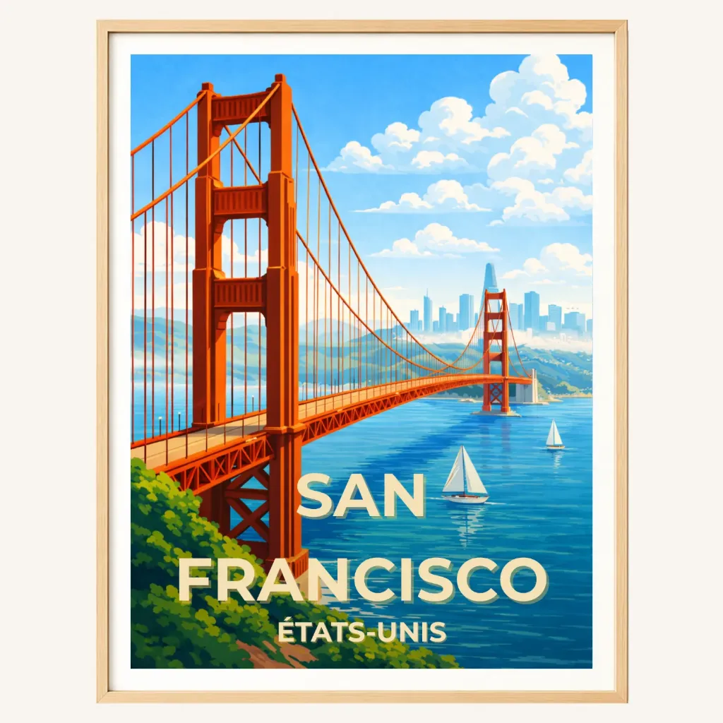 Affiche San Francisco – Golden Gate Bridge, États-Unis (A4)