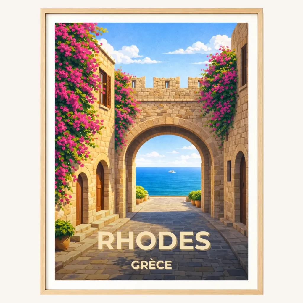 Affiche Rhodes – Île grecque & cité médiévale (A4)
