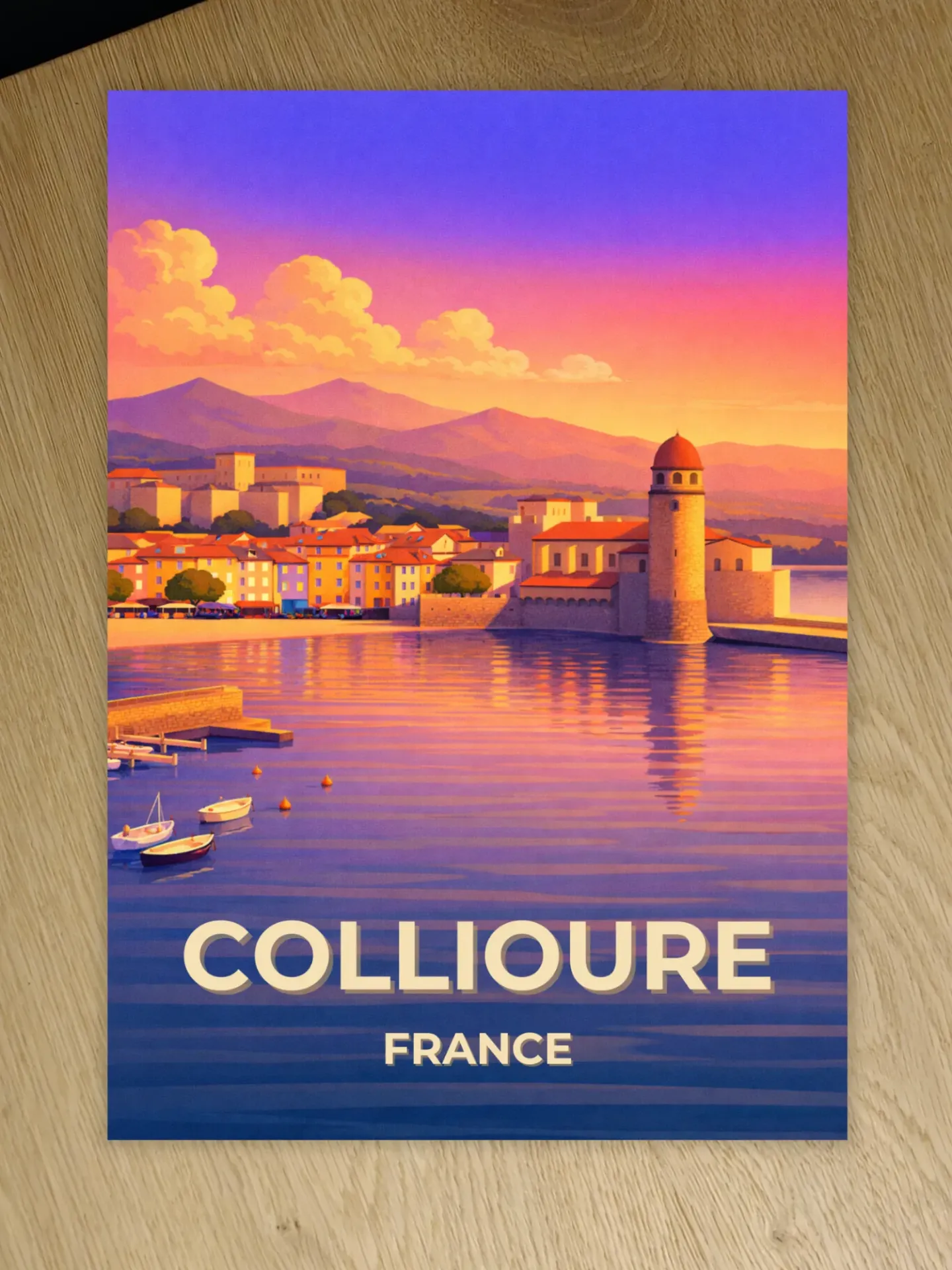 Affiche Collioure au coucher du soleil – Côte Vermeille