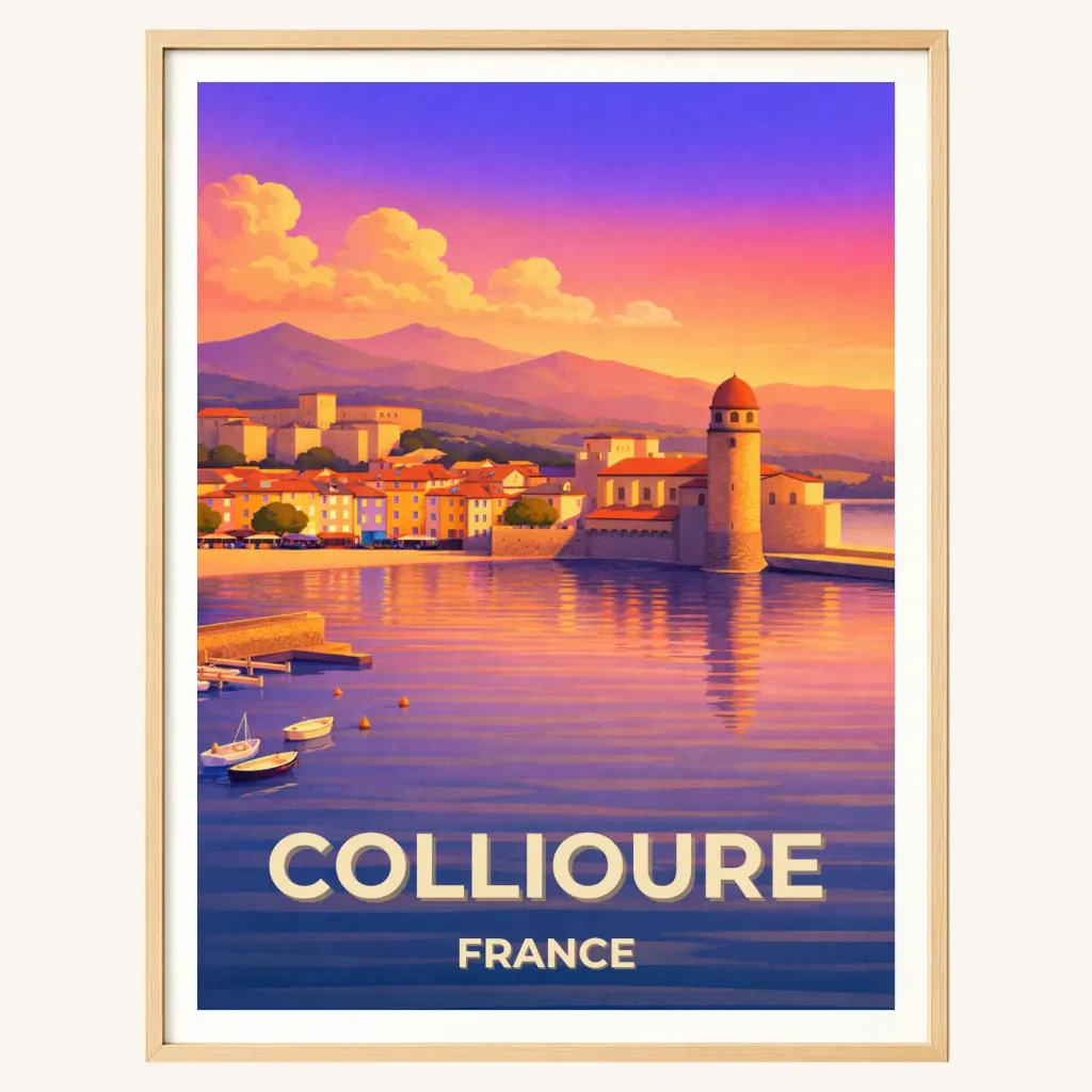 Affiche Collioure au coucher du soleil – Côte Vermeille (A4)