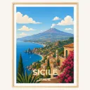 Affiche Sicile – Etna et côte méditerranéenne
