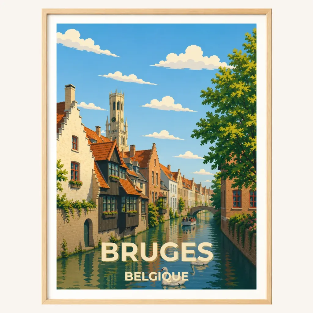 Affiche Bruges – Les canaux de Belgique (A4, Brillant)
