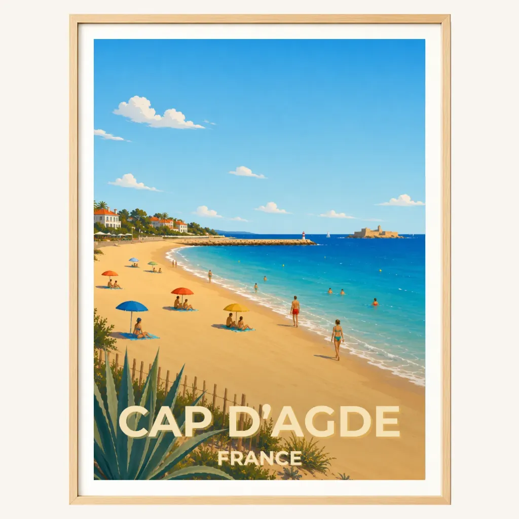 Affiche Cap d'Agde – Plage et Fort de Brescou