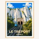Affiche Le Tréport – Le funiculaire et la falaise