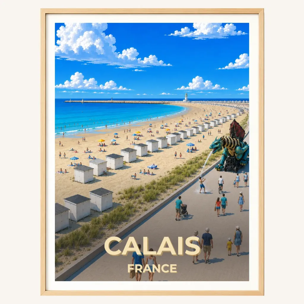 Affiche Calais – La plage et le Dragon de Calais