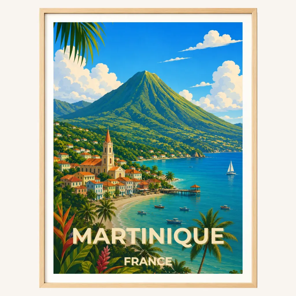 Affiche Martinique – Île aux fleurs & Montagne Pelée (A4)