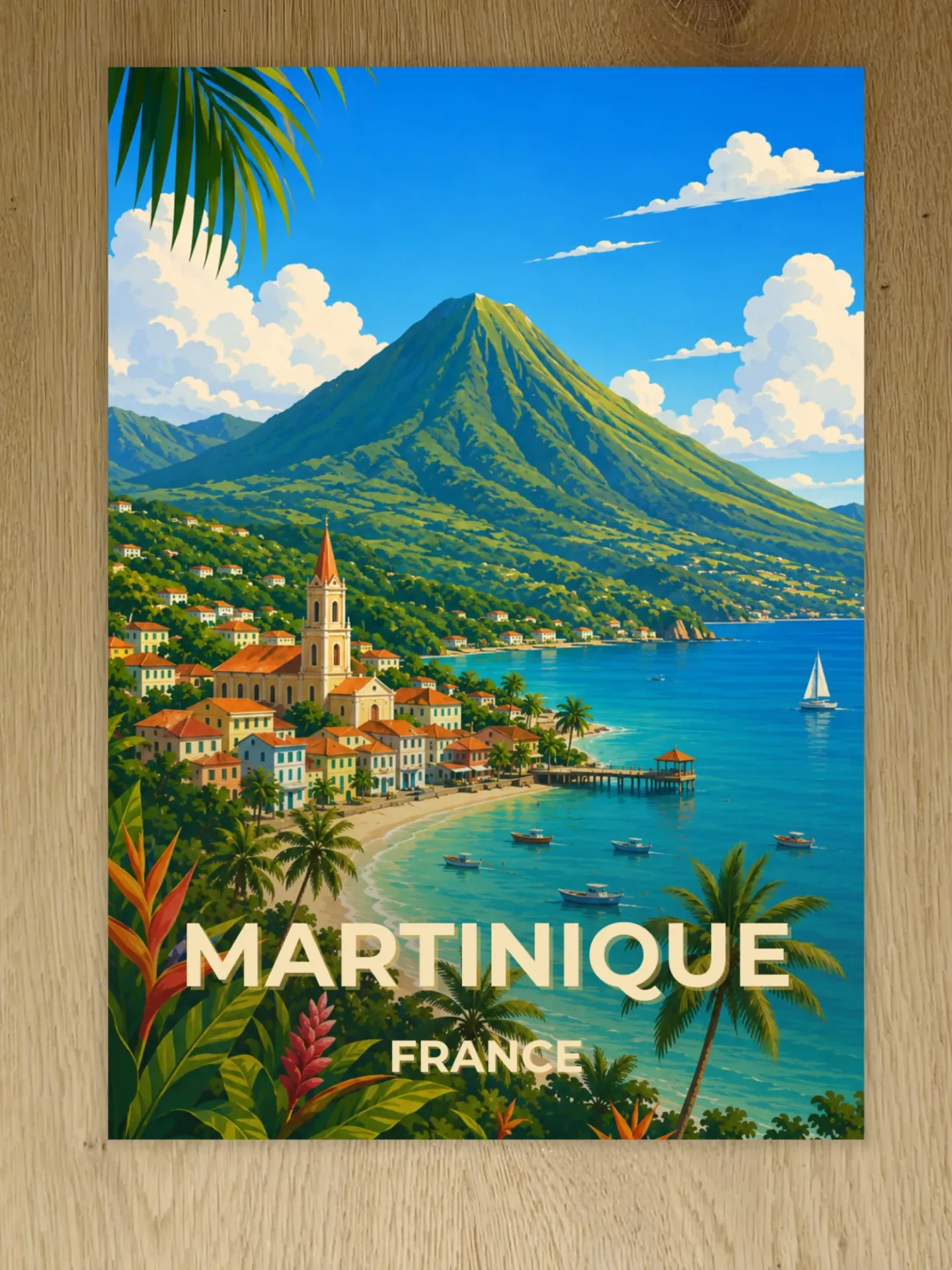Affiche Martinique – Île aux fleurs & Montagne Pelée