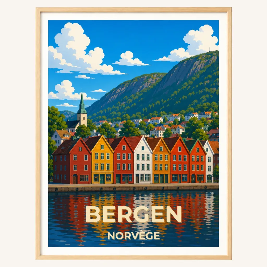 Affiche Bergen – Quartier de Bryggen, Norvège (A4)