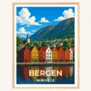 Affiche Bergen – Quartier de Bryggen, Norvège